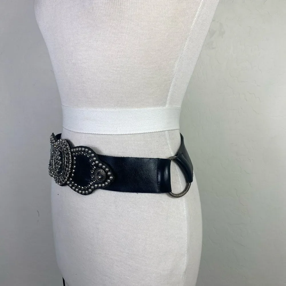 Leatherock Black Statement Belt with Intricate Design